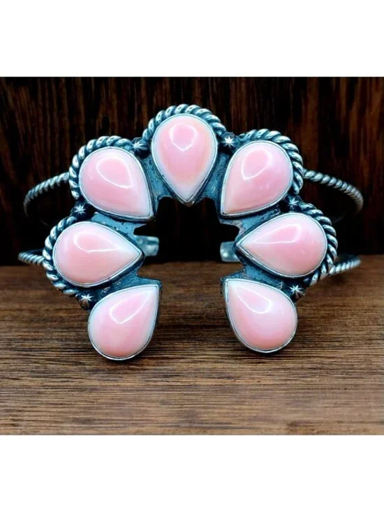 Southwestern Naja Cuff Bracelet Pink Spiny Oyster Shell Artisan Handmade 36.5g - Picture 3 of 7